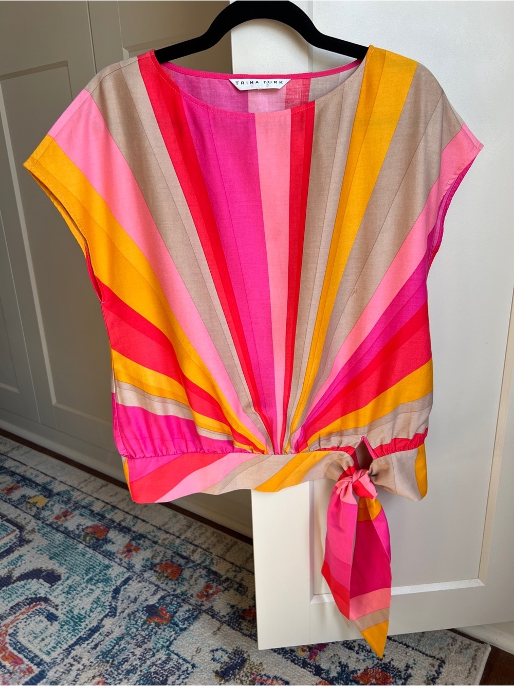Trina Turk Carlsbad starburst stripe knotted waist Cotton Tie-Waist Blouse small